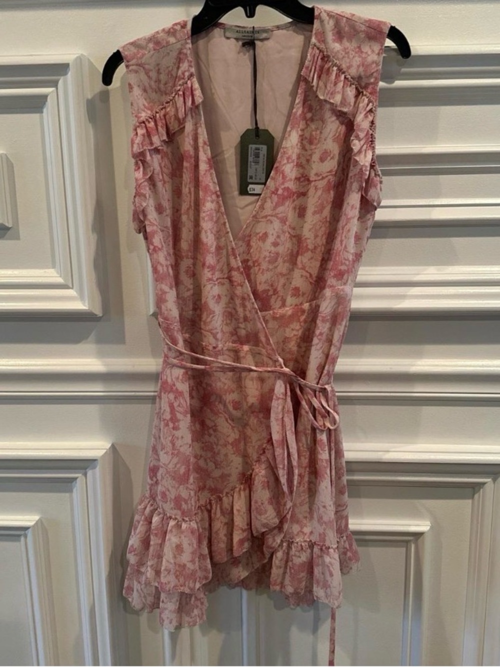 AllSaints Pink and White Floral Wrap Dress